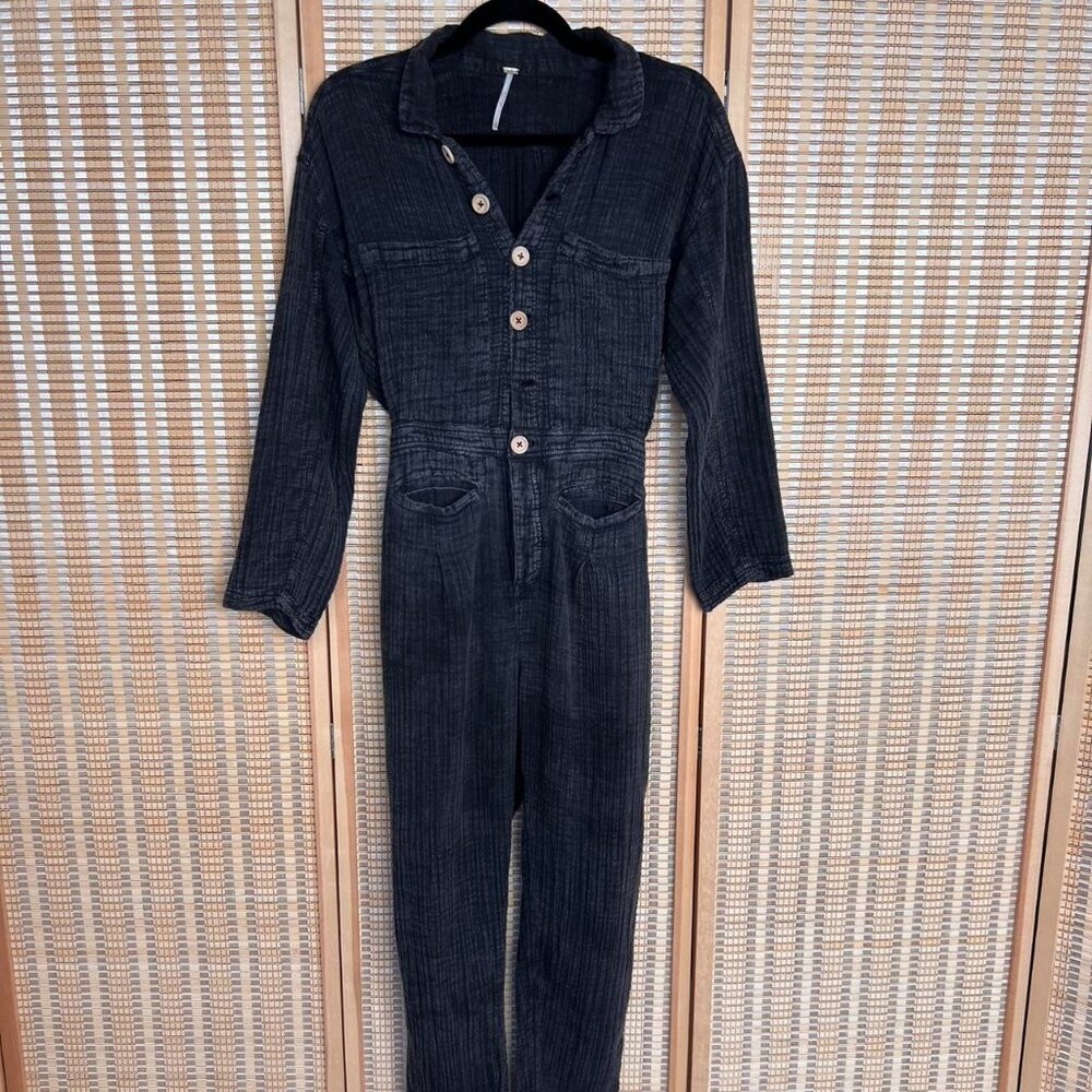 Free People Madrid double cloth long sleeve straight leg jumpsuit